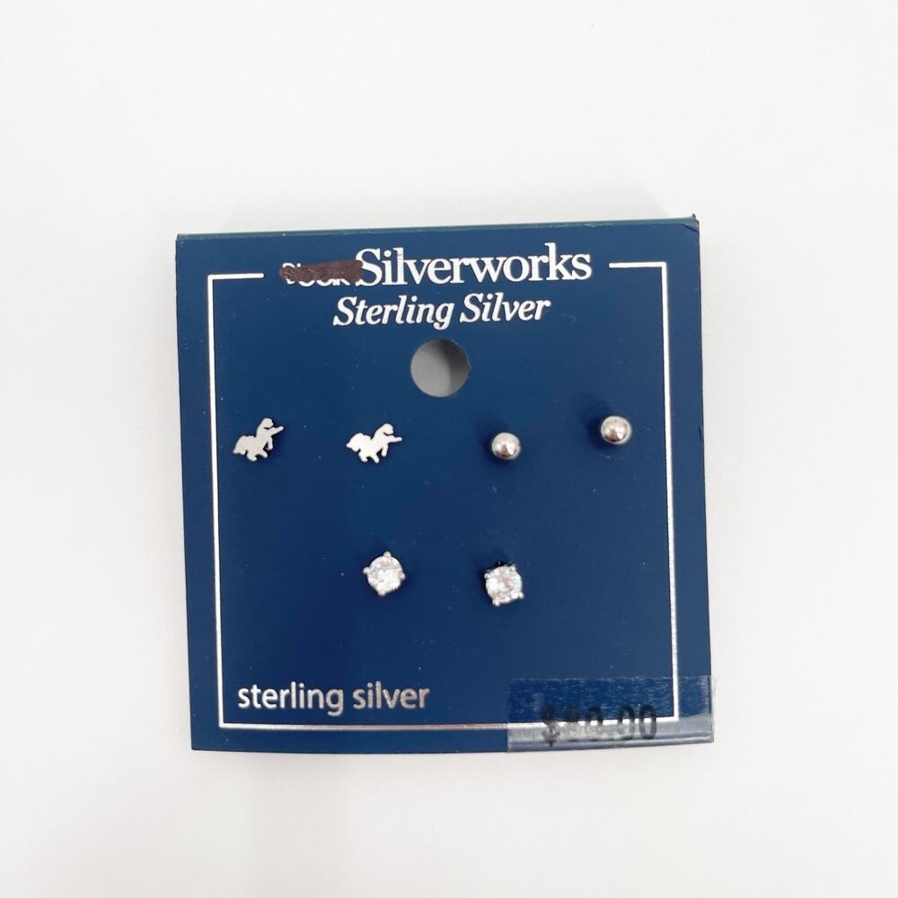 BELK Silverworks Sterling Silver Stud Earrings Set of 3 NWT Mini Stackable Studs